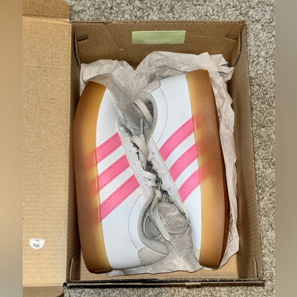 Adidas Kids White and Pink Sneakers with Tan Sole VL Court 3.0 K - Picture 2 of 10